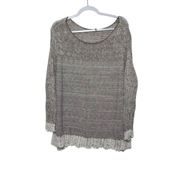 Free People Scoop Neck Long Sleeve Sweater Women's XS Tan Crochet Boho Casual - Picture 1 of 7